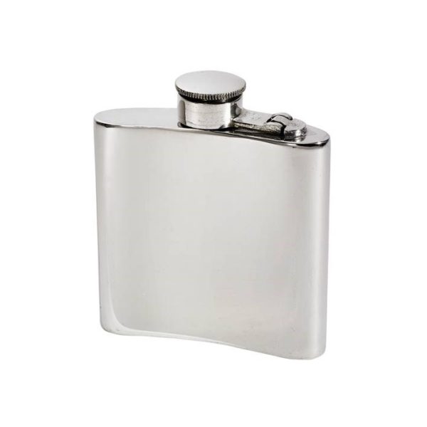 Personalised 4 oz Plain Pewter Kidney Hip Flask with Captive Top