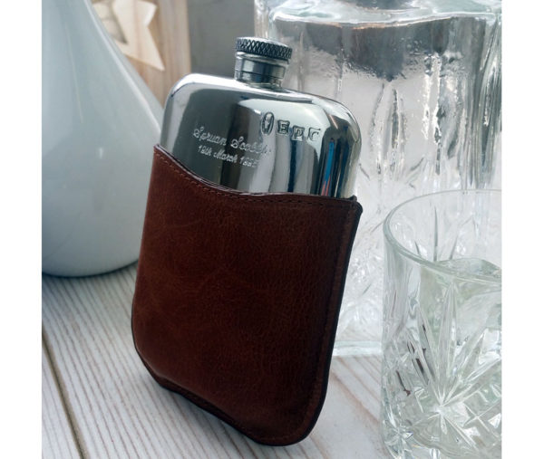 Personalised Leather Hip Flask with Gift Box, Free Engraving and Free Hip Flask Funnel