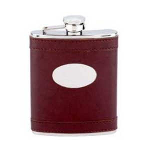 6oz Leather Covered Engraved Hip Flask with Free Engraving