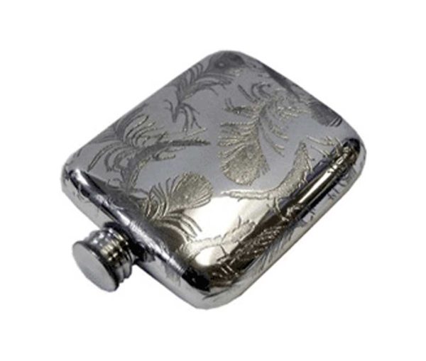 Pewter V&A Peacock Pocket Engraved Hip Flask with Free Engraving
