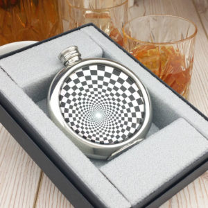 Shimmering Geometric Personalised Hip Flask with Presentation Box and Free Engraving